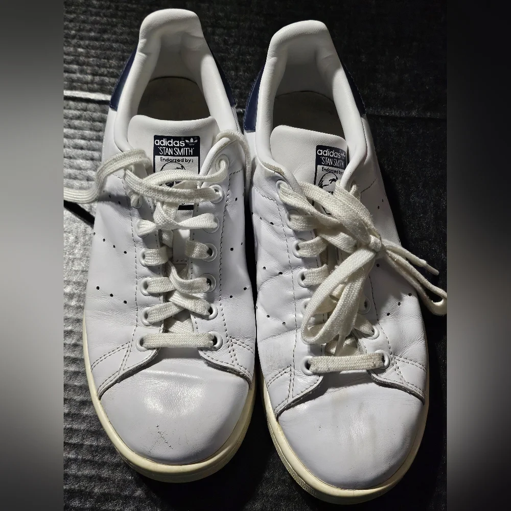 Adidas Stan Smith Running Shoes Cloud White Navy Men 7.5 Athletic Sneakers M2035